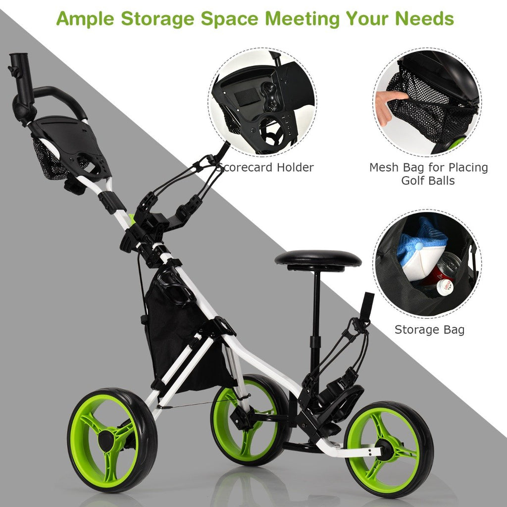 Golf Push Pull Cart with Storage Bag and Foot Brake
